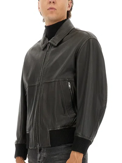Hugo Boss Boss Leather Jacket In Black