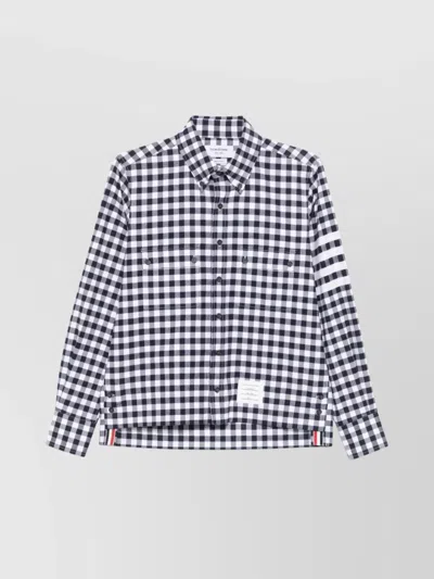 Thom Browne Navy Blue Check Shirts In Blue