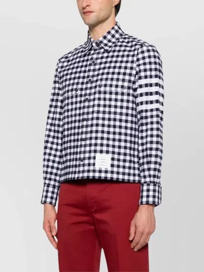 Thom Browne Navy Blue Check Shirts In Blue