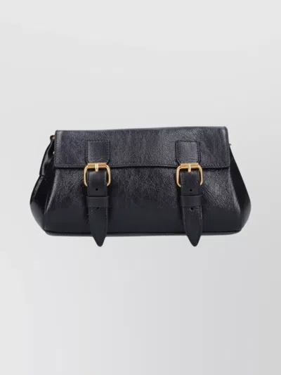 Dries Van Noten Textured Leather Shoulder Bag With Gold-tone Buckle Closure