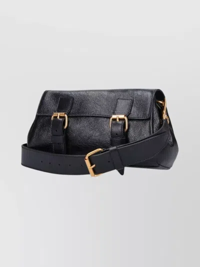 Dries Van Noten Textured Leather Shoulder Bag With Gold-tone Buckle Closure