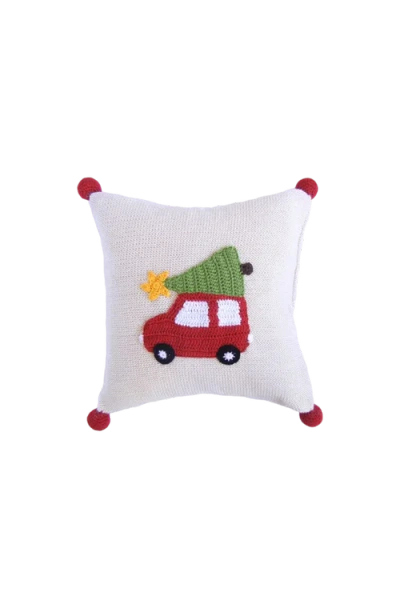 Melange Collection 10" Car With Christmas Tree Pillow In White