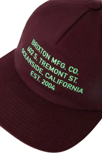 Brixton Union Ii Netplus Snapback Baseball Cap In Burgundy