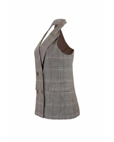 Theo The Label Eudora Sequined Prince Of Wales Halter Vest In Gray