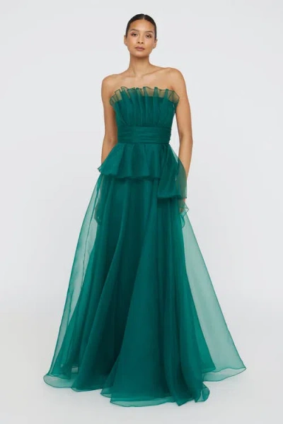 Theia Georgia Fan Bodice Gown In Green