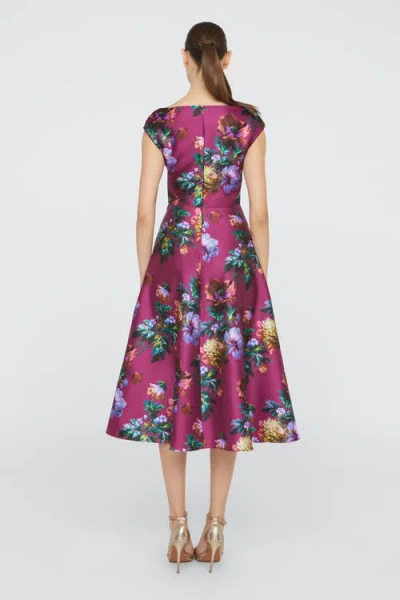 Theia Kadence V-neck Midi Dress In Sangria Poppy Stripe In Multi