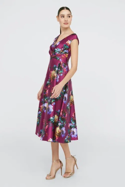 Theia Kadence V-neck Midi Dress In Sangria Poppy Stripe In Multi