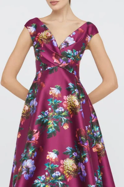 Theia Kadence V-neck Midi Dress In Sangria Poppy Stripe In Multi