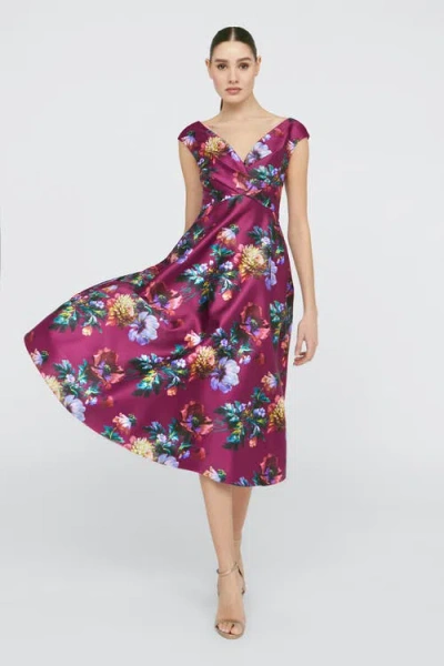 Theia Kadence V-neck Midi Dress In Sangria Poppy Stripe In Multi