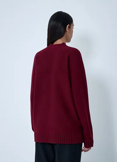 Gucci Women Bordeaux V-neck Cardigan With Metal Clamps On The Front In Wool And Cashmere Blend Woman In Burgundy