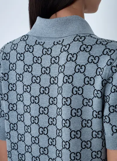 Gucci Gg Wool Dress With Ribbed Profiles In Blue