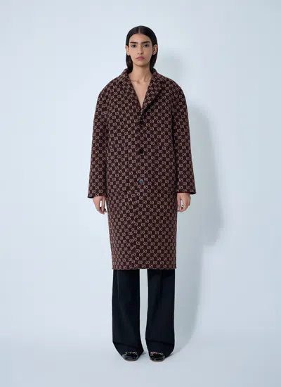 Gucci Women Reversible Long Wool Coat In Burgundy