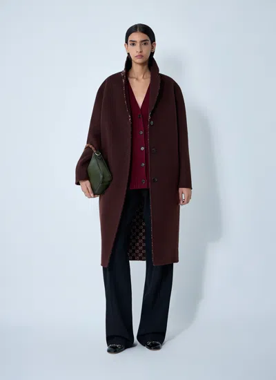Gucci Women Reversible Long Wool Coat In Burgundy