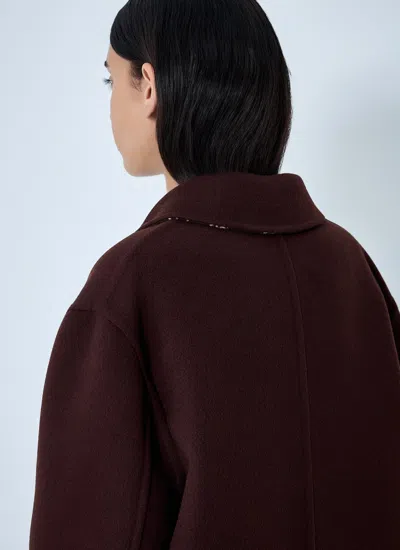 Gucci Women Reversible Long Wool Coat In Burgundy