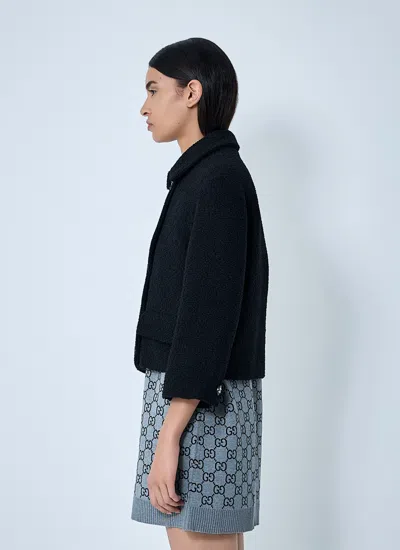 Gucci Double-breasted Wool Jacket Featuring Pockets In Black