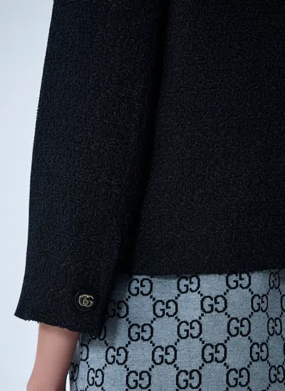 Gucci Double-breasted Wool Jacket Featuring Pockets In Black