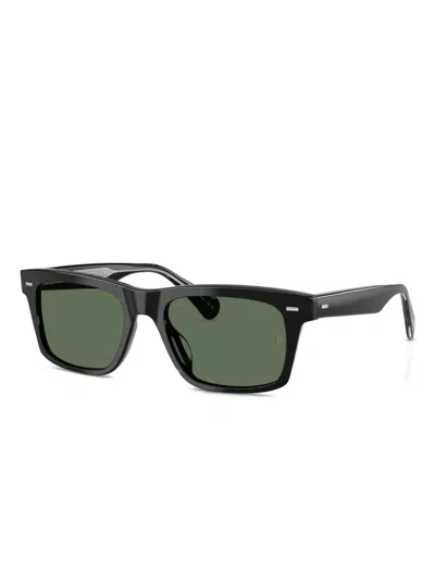 Oliver Peoples 0ov5596su Bold Rectangular Frame Sunglasses With Dark Green Lenses In Black