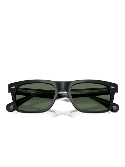 Oliver Peoples 0ov5596su Bold Rectangular Frame Sunglasses With Dark Green Lenses In Black