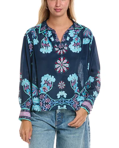 Johnny Was Amaya Silk-blend Blouse In Blue
