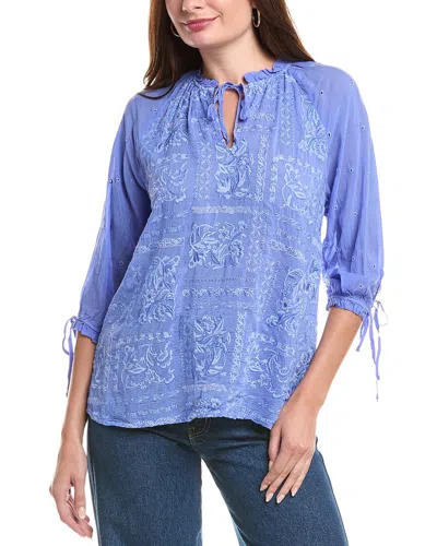 Johnny Was Yiprianne Bonita Embroidered Blouse In Baja Blue In Purple