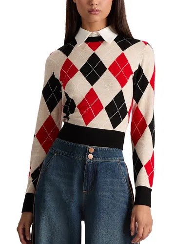 Alice And Olivia Carolann Collared Argyle Sweater In Multi
