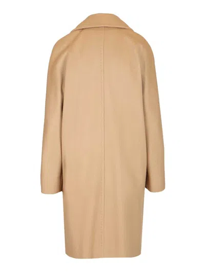 Max Mara Agenda Double Breasted Cocoon Long Wool Drap Coat Coats Beige In Brown