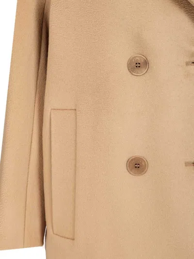 Max Mara Agenda Double Breasted Cocoon Long Wool Drap Coat Coats Beige In Brown