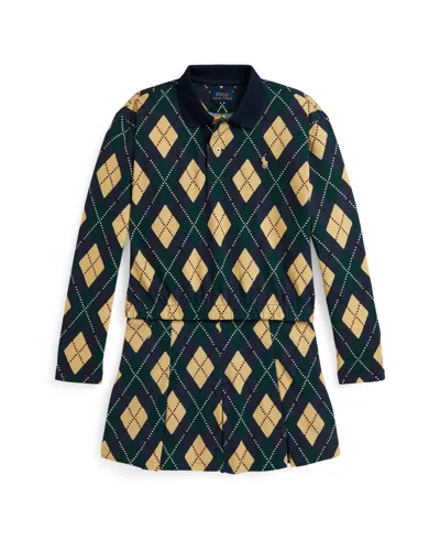 Polo Ralph Lauren Ralph Lauren Argyle Stretch Mesh Polo Dress In Black