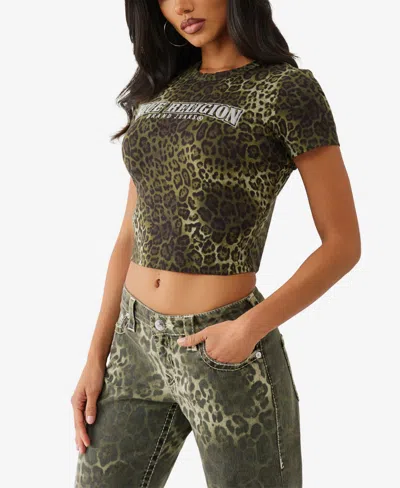 True Religion Women's Leopard Crystal Baby T-shirt In Green
