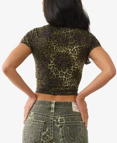 True Religion Women's Leopard Crystal Baby T-shirt In Green