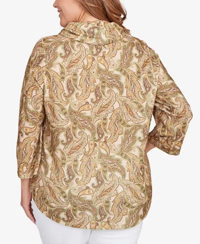 Hearts Of Palm Plus Size Printed Hatchi Cowl Neck Top In Multi