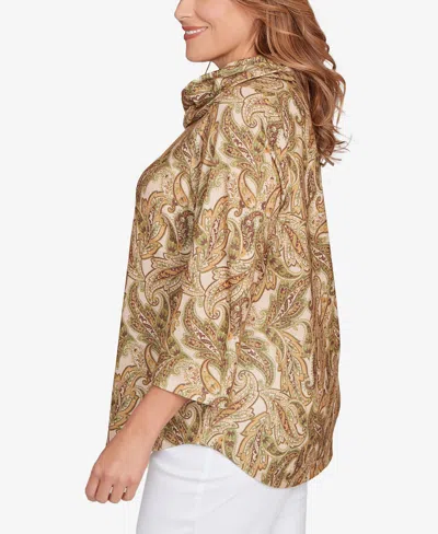 Hearts Of Palm Plus Size Printed Hatchi Cowl Neck Top In Multi