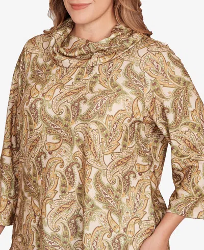 Hearts Of Palm Plus Size Printed Hatchi Cowl Neck Top In Multi