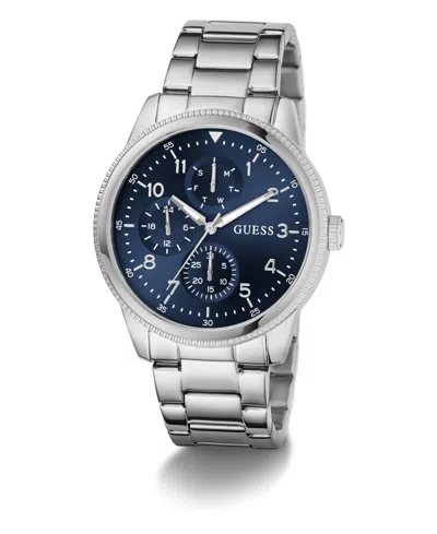 Guess Men's Silver Tone Multi-function Watch, 44mm In Metallic