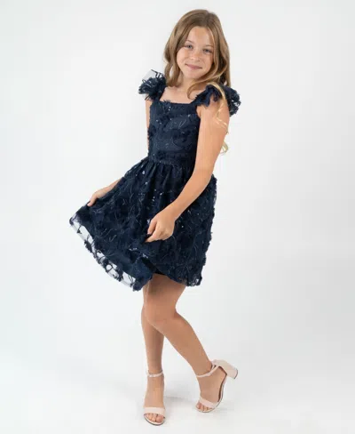 Rare Editions Toddler And Little Girls 3d Floral Embroidery Social Dress In Blue