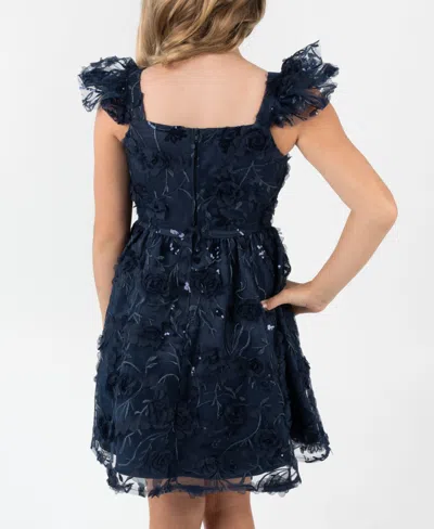 Rare Editions Toddler And Little Girls 3d Floral Embroidery Social Dress In Blue