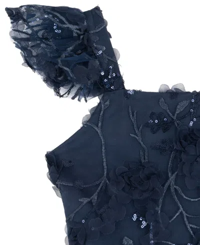 Rare Editions Toddler And Little Girls 3d Floral Embroidery Social Dress In Blue