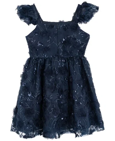 Rare Editions Toddler And Little Girls 3d Floral Embroidery Social Dress In Blue