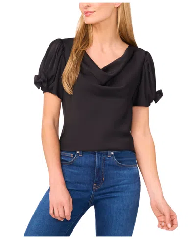 Cece Bow Sleeve Cowl Neck Satin Charmeuse Top In Black