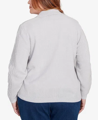 Alfred Dunner Women's Classic Zip-front Chenille Collared Cardigan Sweater In Gray