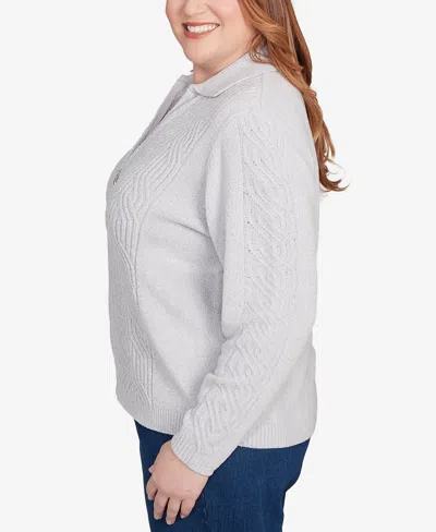 Alfred Dunner Women's Classic Zip-front Chenille Collared Cardigan Sweater In Gray