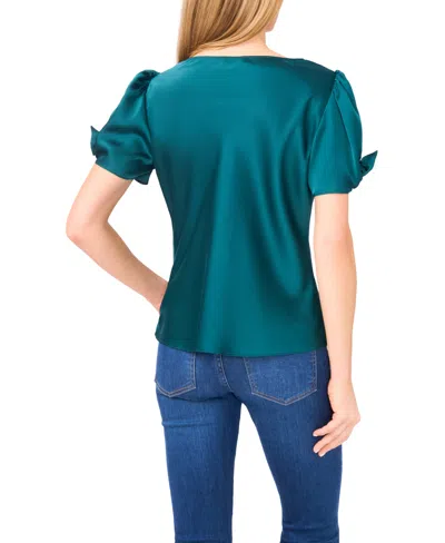Cece Women's Cowl Neck Bubble Short Sleeves Top In Green