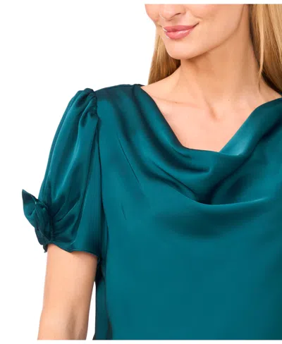 Cece Women's Cowl Neck Bubble Short Sleeves Top In Green
