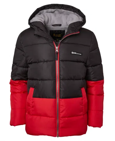 Ixtreme Big Boys Color Blocked Ripstop Puffer Jacket With Beanie In Black