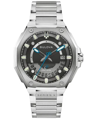 Bulova Mens Silver Tone Stainless Steel Bracelet Watch 98b456 In Black