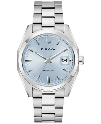 Bulova Surveyor Mens Automatic Silver Tone Stainless Steel Bracelet Watch 96b469 In Silver