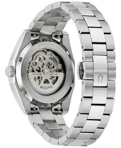 Bulova Surveyor Mens Automatic Silver Tone Stainless Steel Bracelet Watch 96b469 In Silver