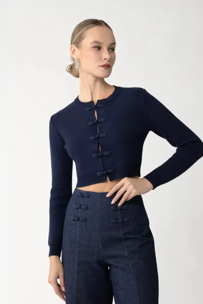 Sau Lee Demi Knit Cardigan In Blue