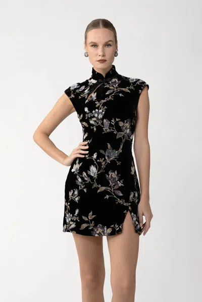 Sau Lee Devon Embellished Velvet Cocktail Minidress In Black