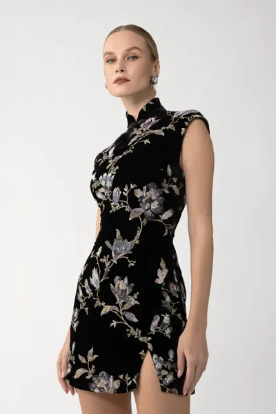 Sau Lee Devon Embellished Velvet Cocktail Minidress In Black